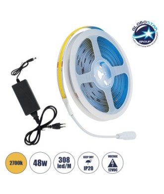 GLOBOSTAR® CHROMAWAVE 70415 Σετ Ταινίας με Τροφοδοτικό LED 48W-5m 3840lm-5m 120° AC 220-240V IP20 1540 x COB Chip-5m Θερμό Λευκό 2700K - Μ500 x Π1 x Υ0.2cm - Ρολό 5 Μέτρων - 2 Χρόνια Εγγύηση